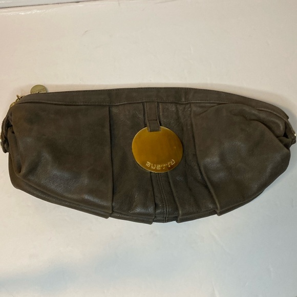 Gustto Brown Leather Clutch with Gold Accent - Picture 1 of 9